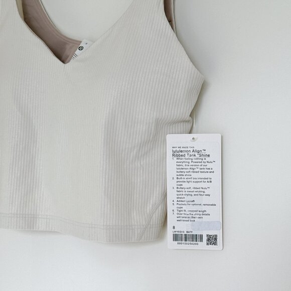 Lululemon Align Ribbed Tank Shine, Tan Ivory Cream BATF, Size 8, NWT - Picture 3 of 5